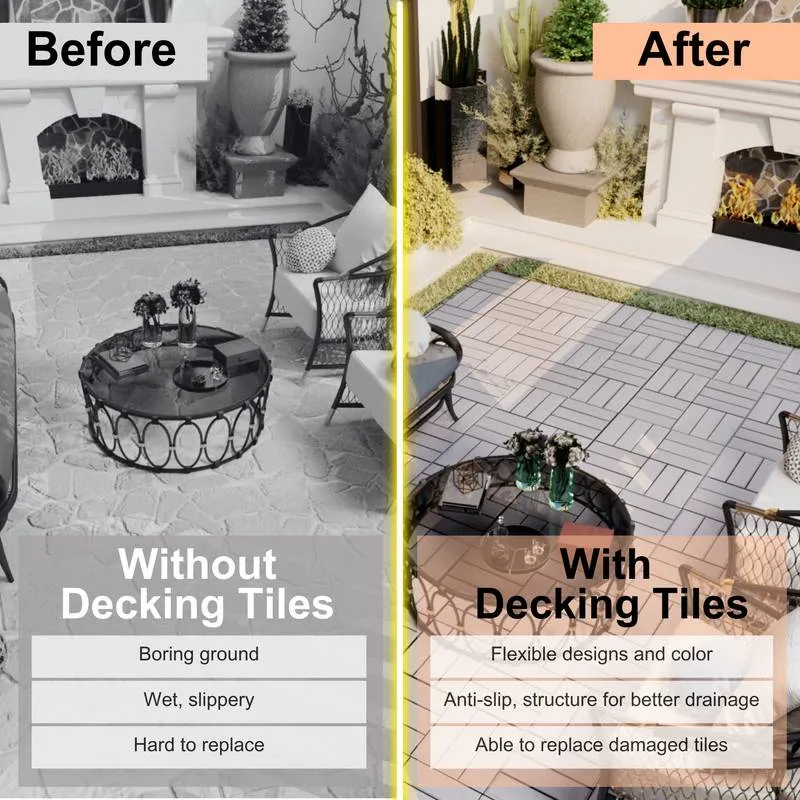 Light Gray Acacia Interlocking Deck Tiles for Outdoor Spaces
