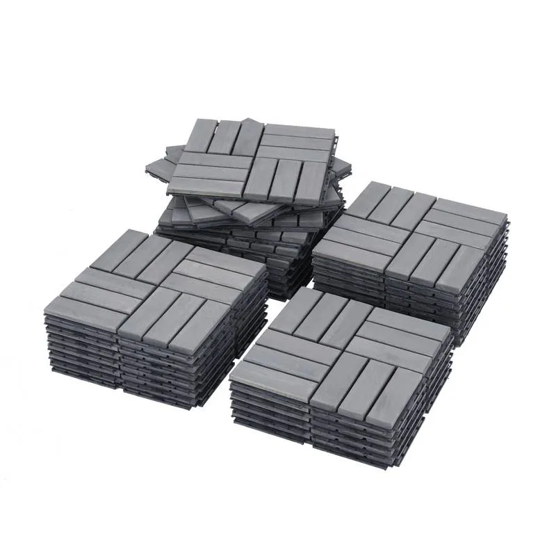 Light Gray Acacia Interlocking Deck Tiles for Outdoor Spaces