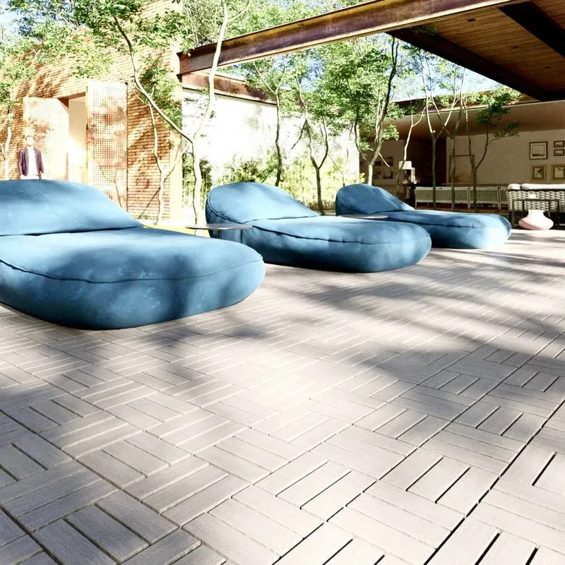 Light Gray Acacia Interlocking Deck Tiles for Outdoor Spaces