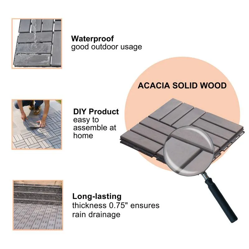Light Gray Acacia Interlocking Deck Tiles for Outdoor Spaces