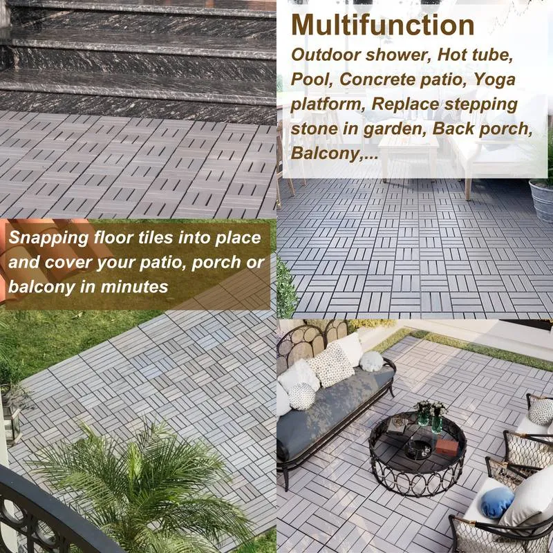Light Gray Acacia Interlocking Deck Tiles for Outdoor Spaces