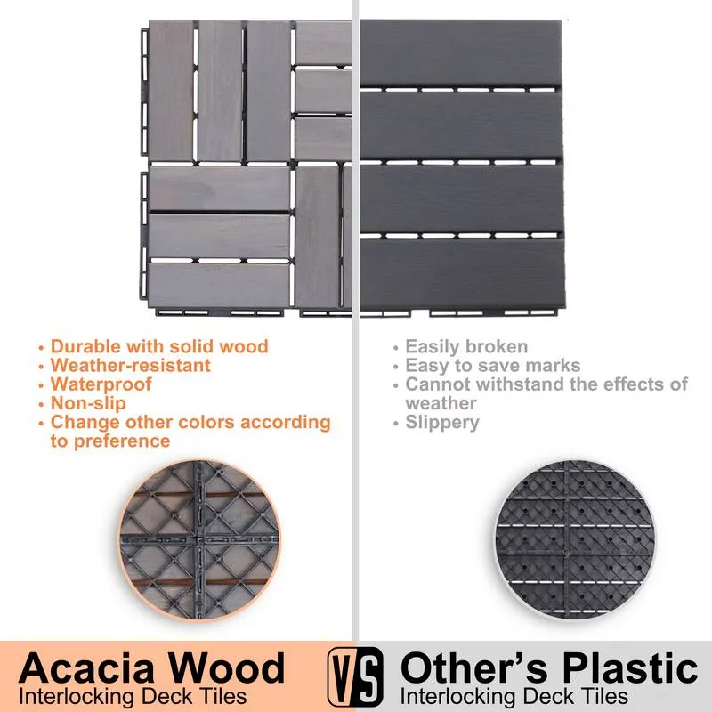 Light Gray Acacia Interlocking Deck Tiles for Outdoor Spaces