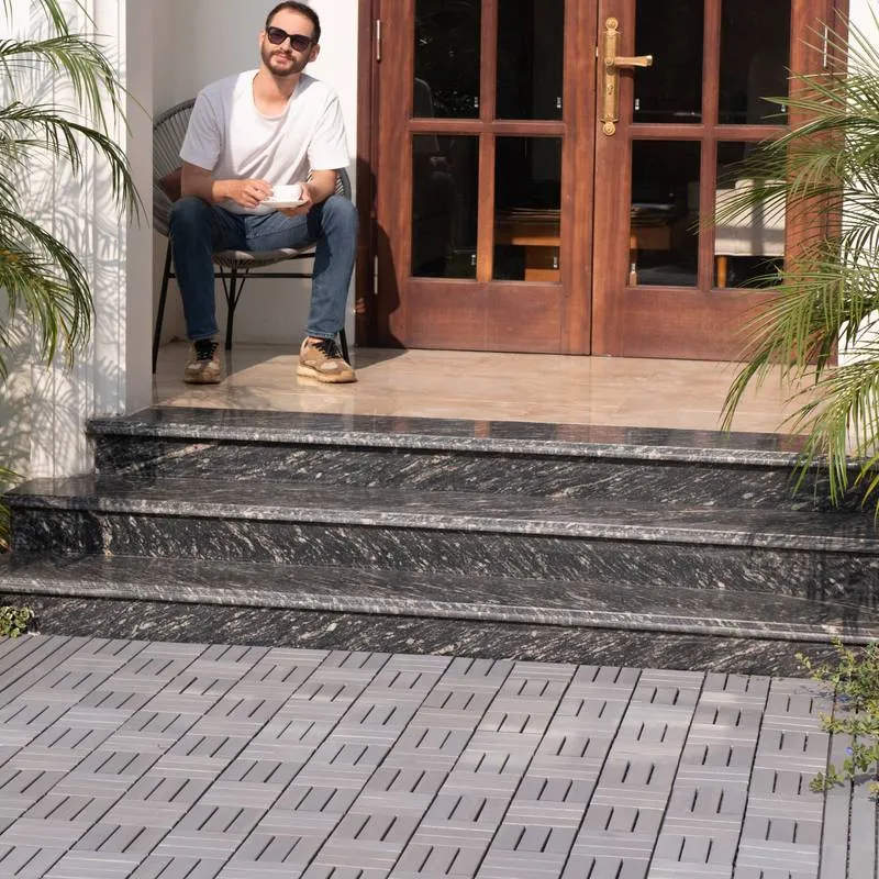 Light Gray Acacia Interlocking Deck Tiles for Outdoor Spaces