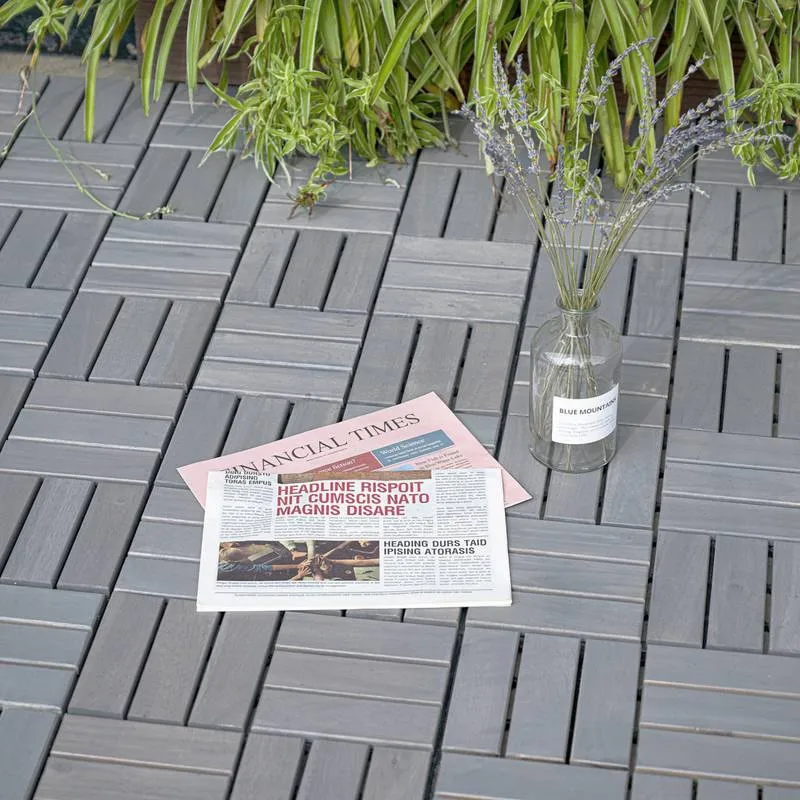 Light Gray Acacia Interlocking Deck Tiles for Outdoor Spaces