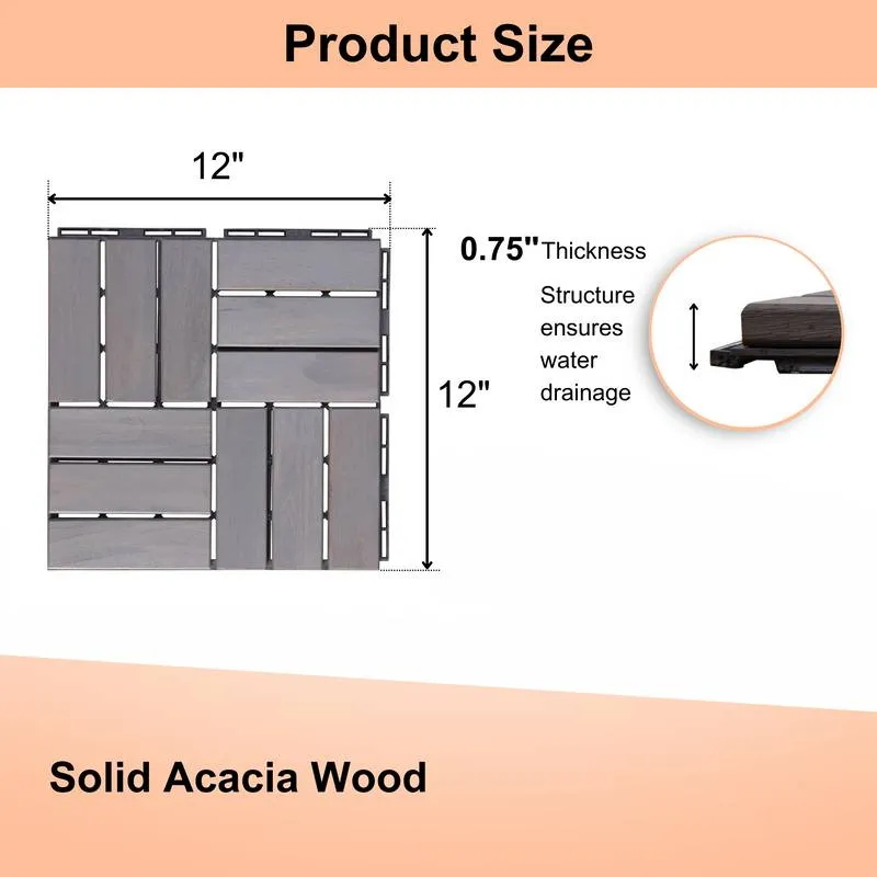 Light Gray Acacia Interlocking Deck Tiles for Outdoor Spaces