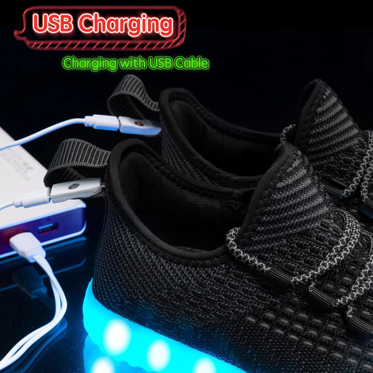 Light Up Shoes for Women Men, Unisex USB Charging LED Shoes Adult Halloween Mesh Upper Glowing Luminous Trainers Dancing Flashing Sneakers
