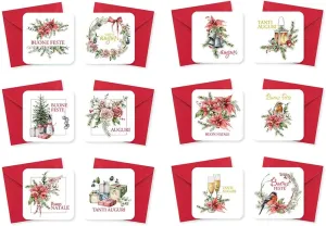 LINA OFFICINE GRAFICHE CREATIVE Pack of 12 Mini Christmas Greeting Cards with Red Envelopes, 8 x 8 cm