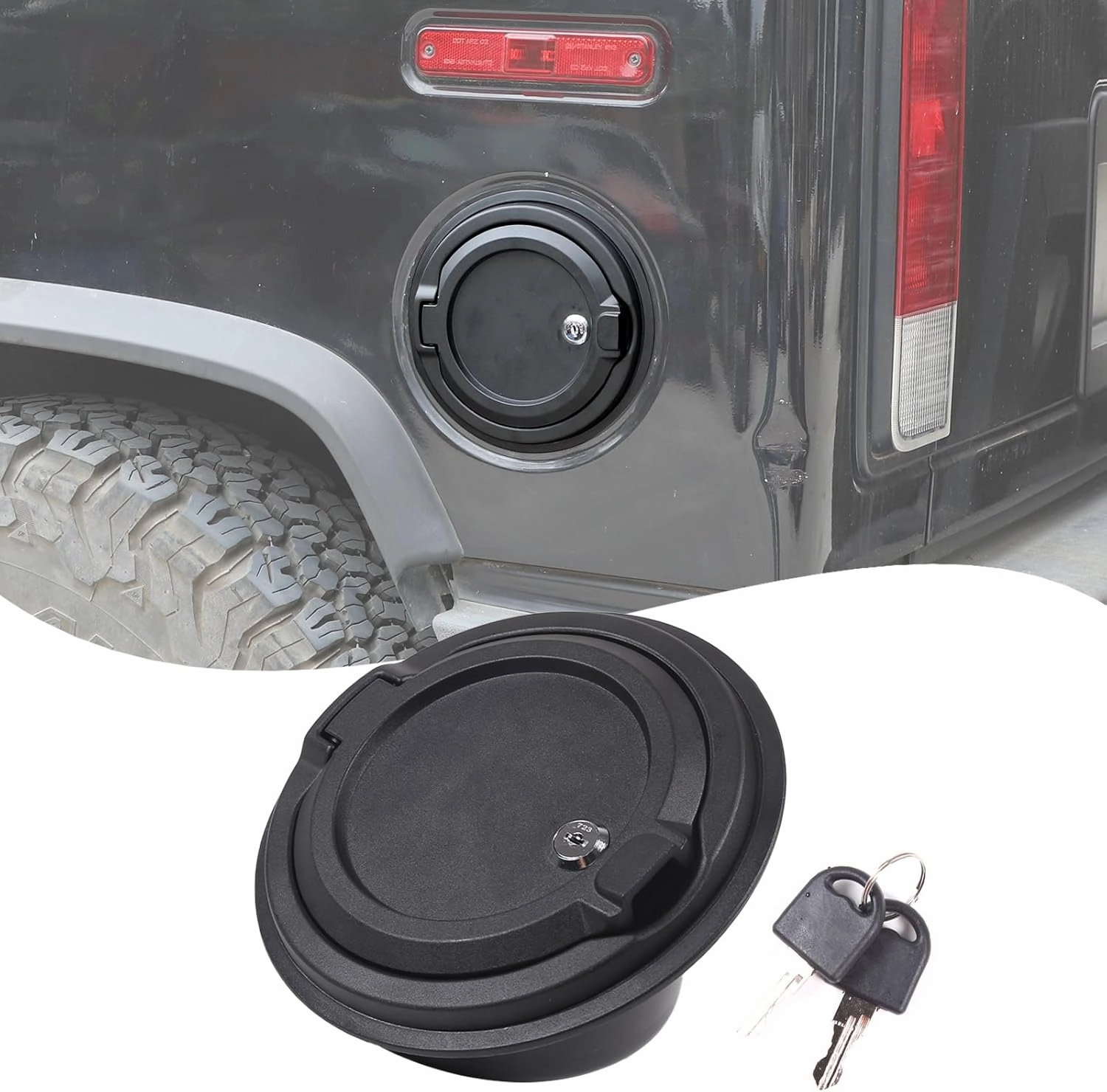 Locking Gas Tank Cap Cover Compatible with Hummer H2 2003-2009，Locking Gas Cap Cover, Fuel Tank Door with Lock，aluminum alloy Car Fuel Tank Gas Filler Cap Cover Accessories (Style A)