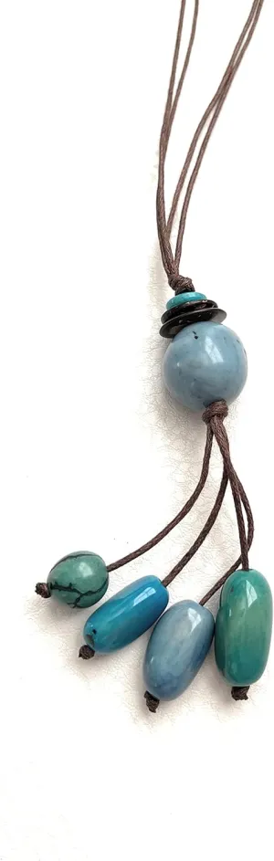 Long tagua necklace in green, blue TAG122, organic Y necklace, tagua necklace, organic necklace, eco friendly jewelry