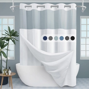 Long No Hook Shower Curtain with Snap in Liner,230GSM Waffle Weave Shower Curtains for Bathroom,71W x 80H(78"),White