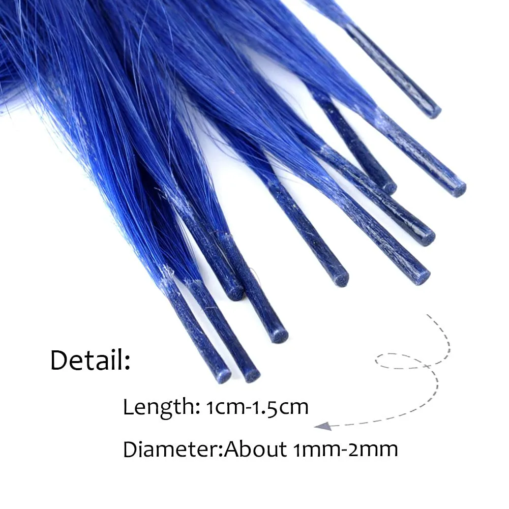 Lot 10 strands 20'' Long Solid Colorful I Tip Human Hair Extension,10  FREE Micro Beads,Hook (Blue, 20inch)
