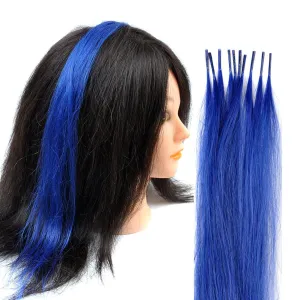 Lot 10 strands 20'' Long Solid Colorful I Tip Human Hair Extension,10  FREE Micro Beads,Hook (Blue, 20inch)