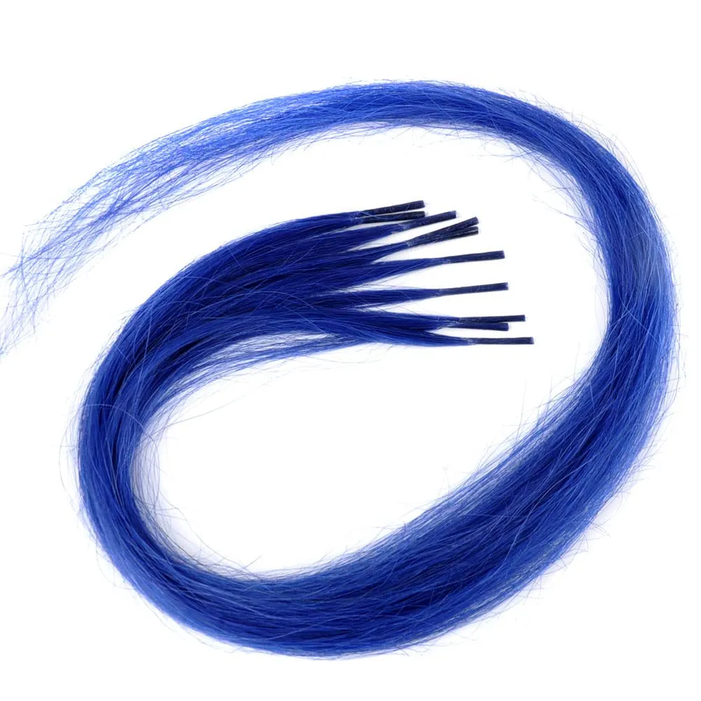 Lot 10 strands 20'' Long Solid Colorful I Tip Human Hair Extension,10  FREE Micro Beads,Hook (Blue, 20inch)