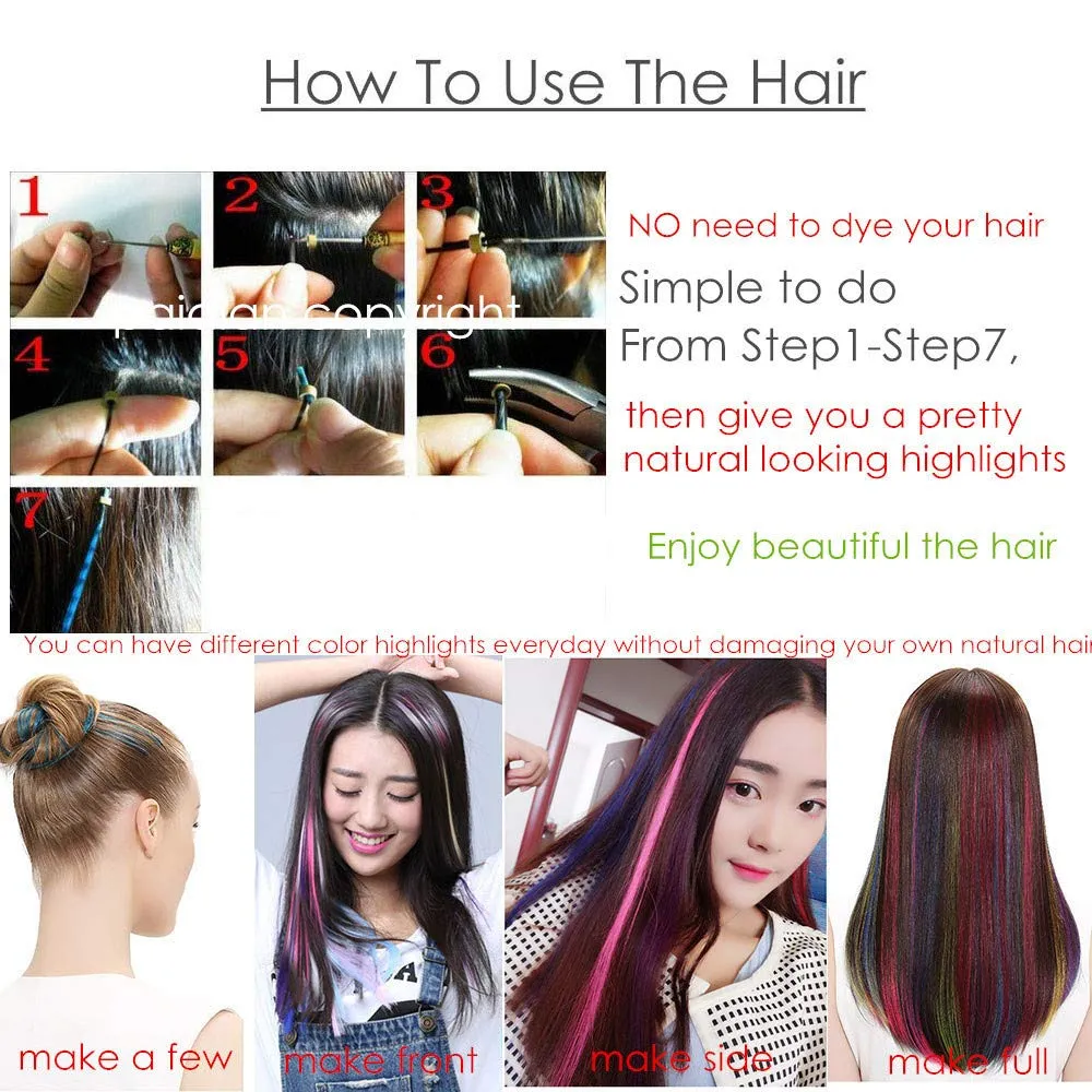 Lot 10 strands 20'' Long Solid Colorful I Tip Human Hair Extension,10  FREE Micro Beads,Hook (Ink Green, 20inch)