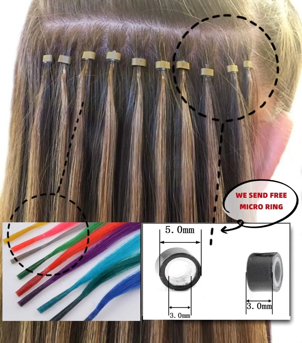Lot 10 strands 20'' Long Solid Colorful I Tip Human Hair Extension,10  FREE Micro Beads,Hook (Ink Green, 20inch)