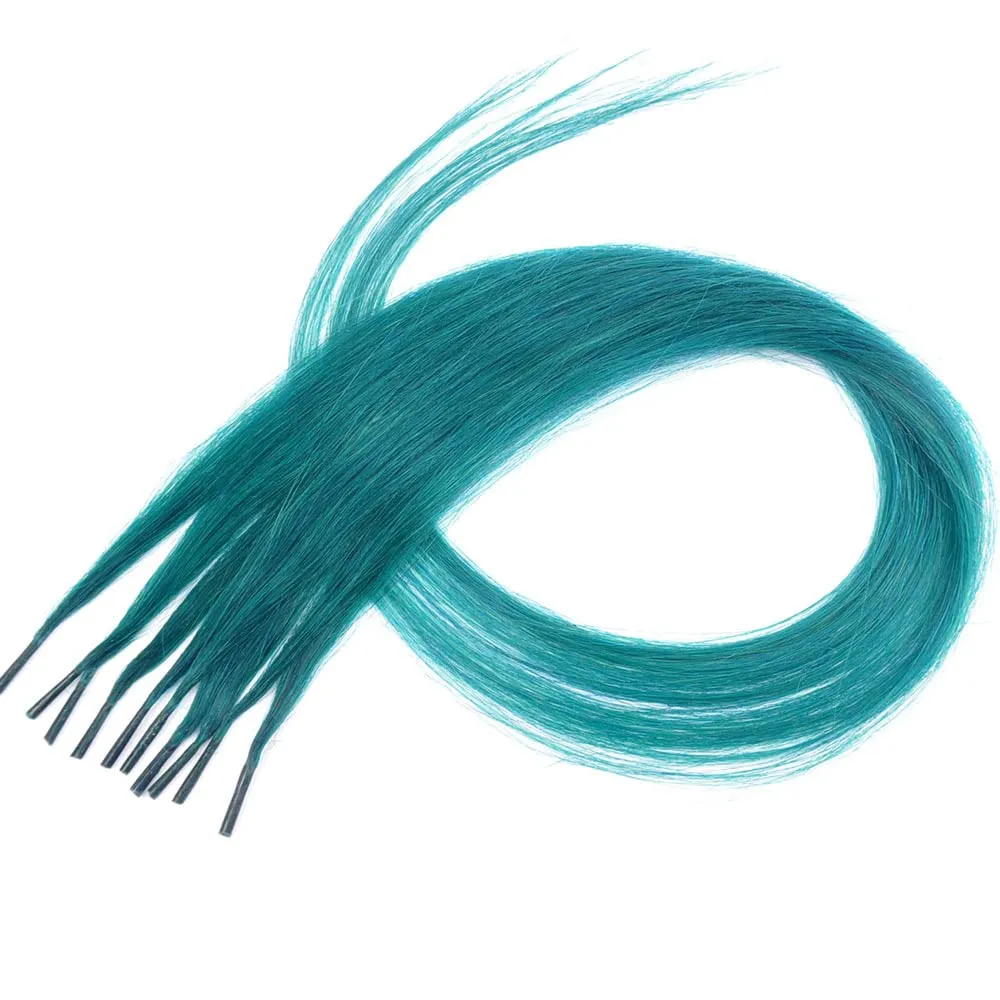 Lot 10 strands 20'' Long Solid Colorful I Tip Human Hair Extension,10  FREE Micro Beads,Hook (Ink Green, 20inch)