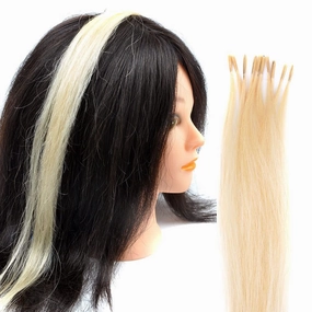 Lot 10 strands 20'' Long Solid Colorful I Tip Human Hair Extension,10  FREE Micro Beads,Hook (Blonde 613#, 20inch)