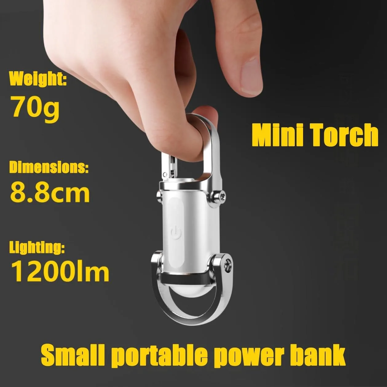 Lumilink Mini Torch, Lumilink Mini Flashlight Keychain, Mini Keychain Flashlight, Mini Flashlight for Emergency Power, 3 in 1 Flashlight & Power Bank & Keychain (Black White)