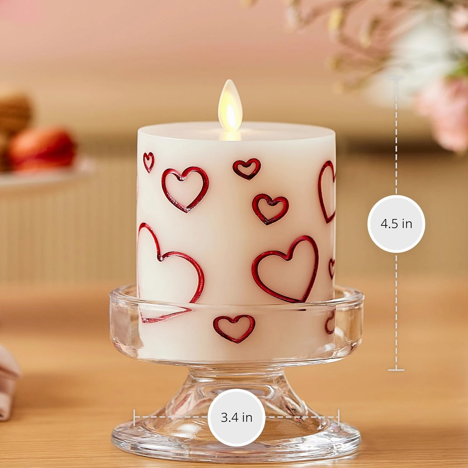 Luminara Debossed Hearts Pillar Candle Metallic Red - Patented Flickering Flameless Technology - Valentine's Day Collection - Remote Ready - 4.5"