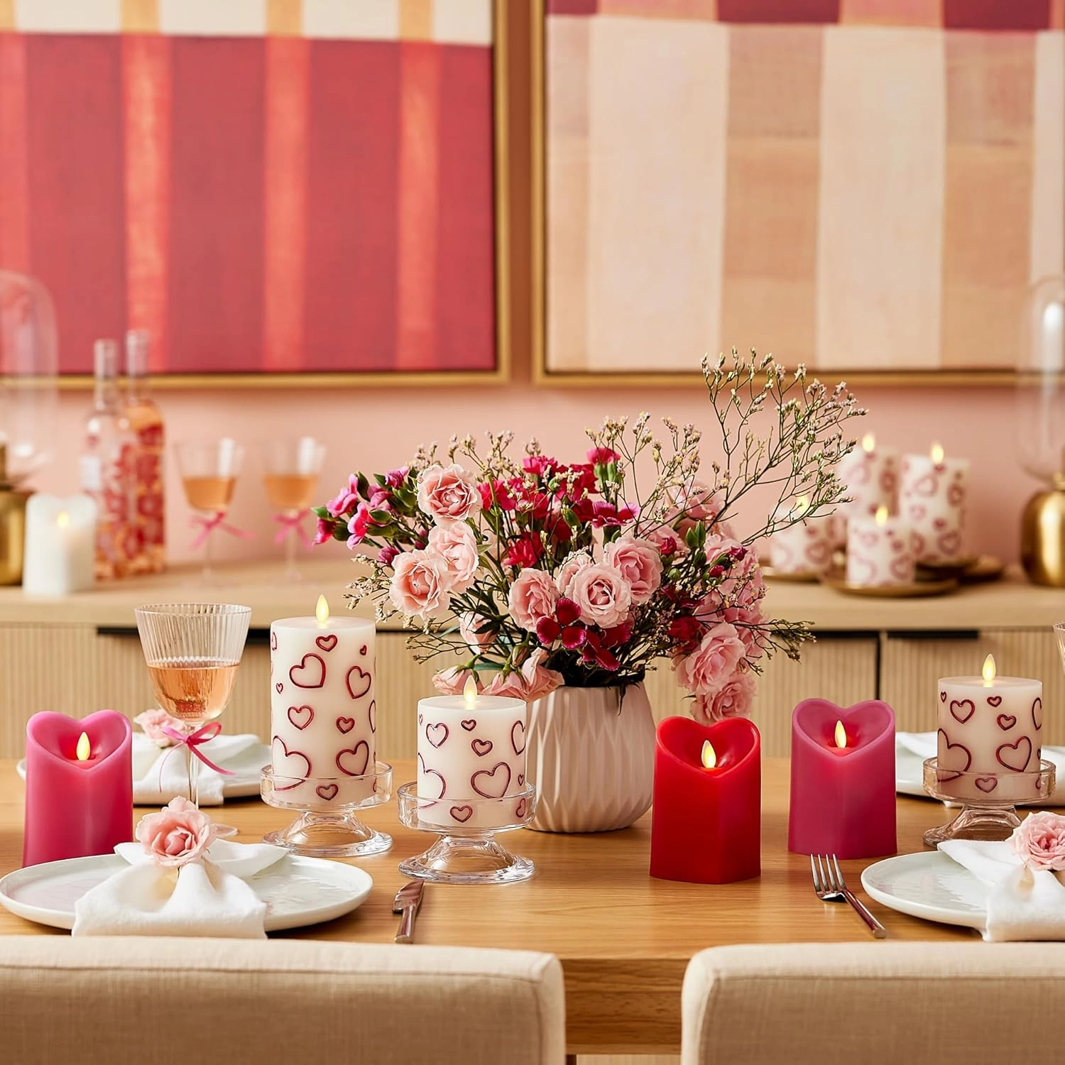 Luminara Debossed Hearts Pillar Candle Metallic Red - Patented Flickering Flameless Technology - Valentine's Day Collection - Remote Ready - 4.5"