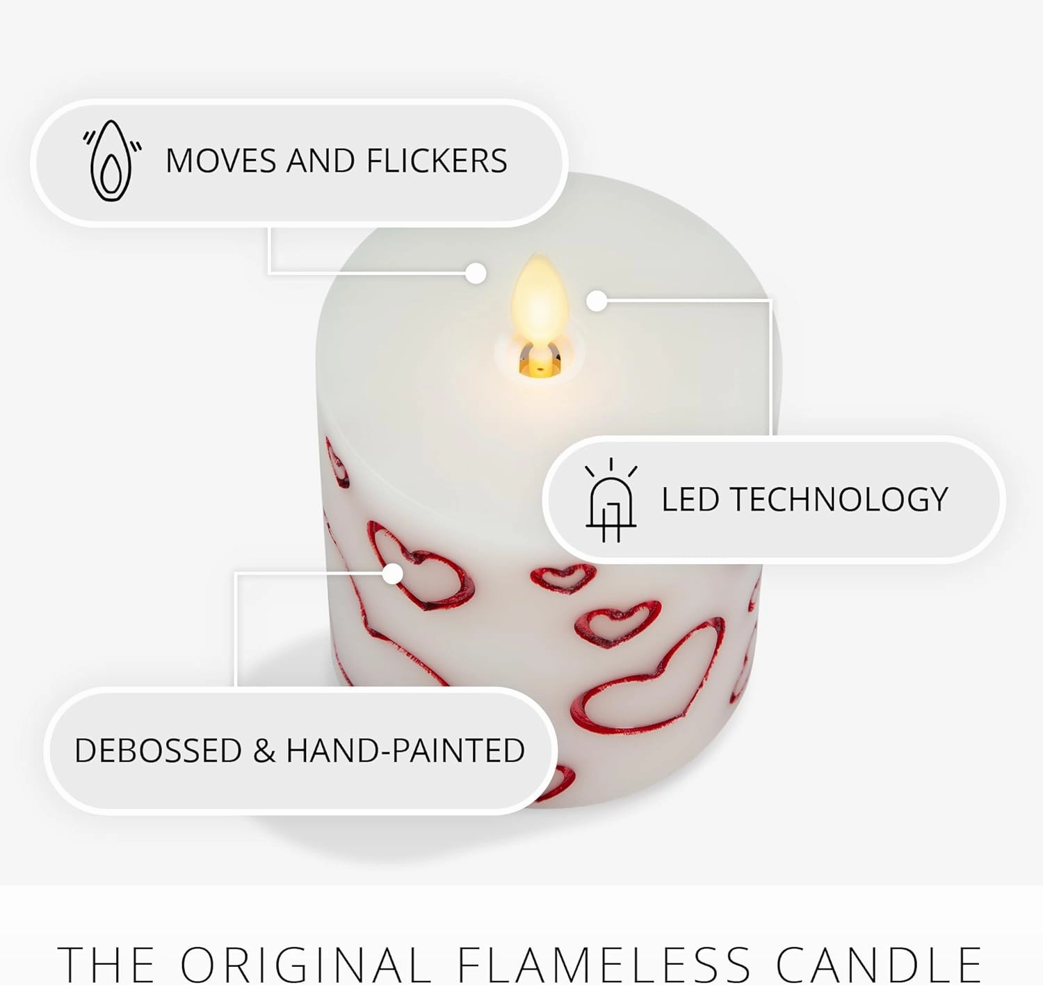 Luminara Debossed Hearts Pillar Candle Metallic Red - Patented Flickering Flameless Technology - Valentine's Day Collection - Remote Ready - 4.5"