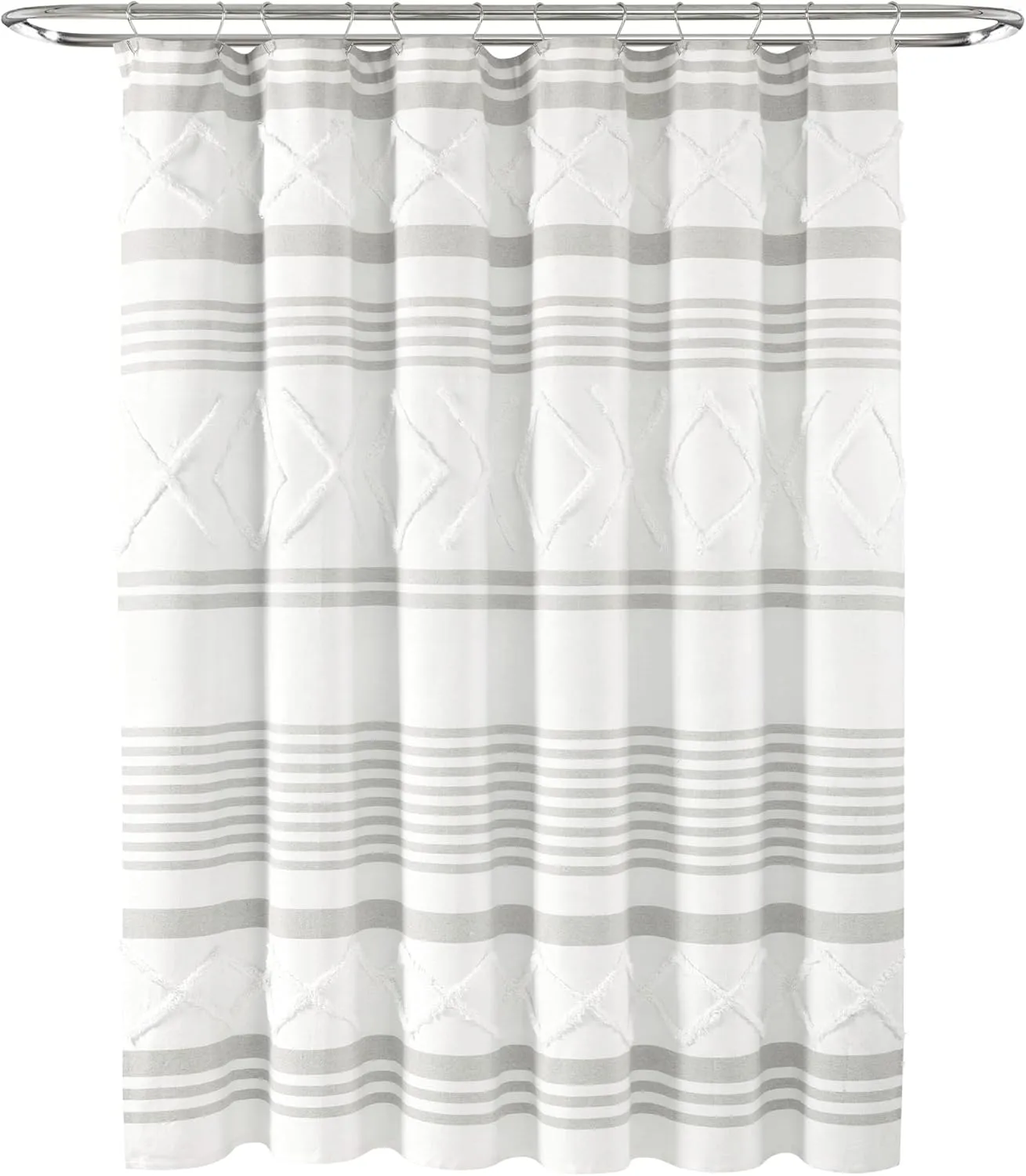 Lush Decor Urban Diamond Stripe Woven Tufted Eco-Friendly Recycled Cotton Shower Curtain, 72" x 72", Navy