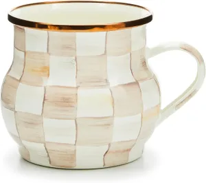 MACKENZIE-CHILDS Enamel Mug, Cute Enamelware Coffee and Tea Mug, Unique Drinkware, 16 Ounces, Brown-and-White Mocha Check, Set of 1