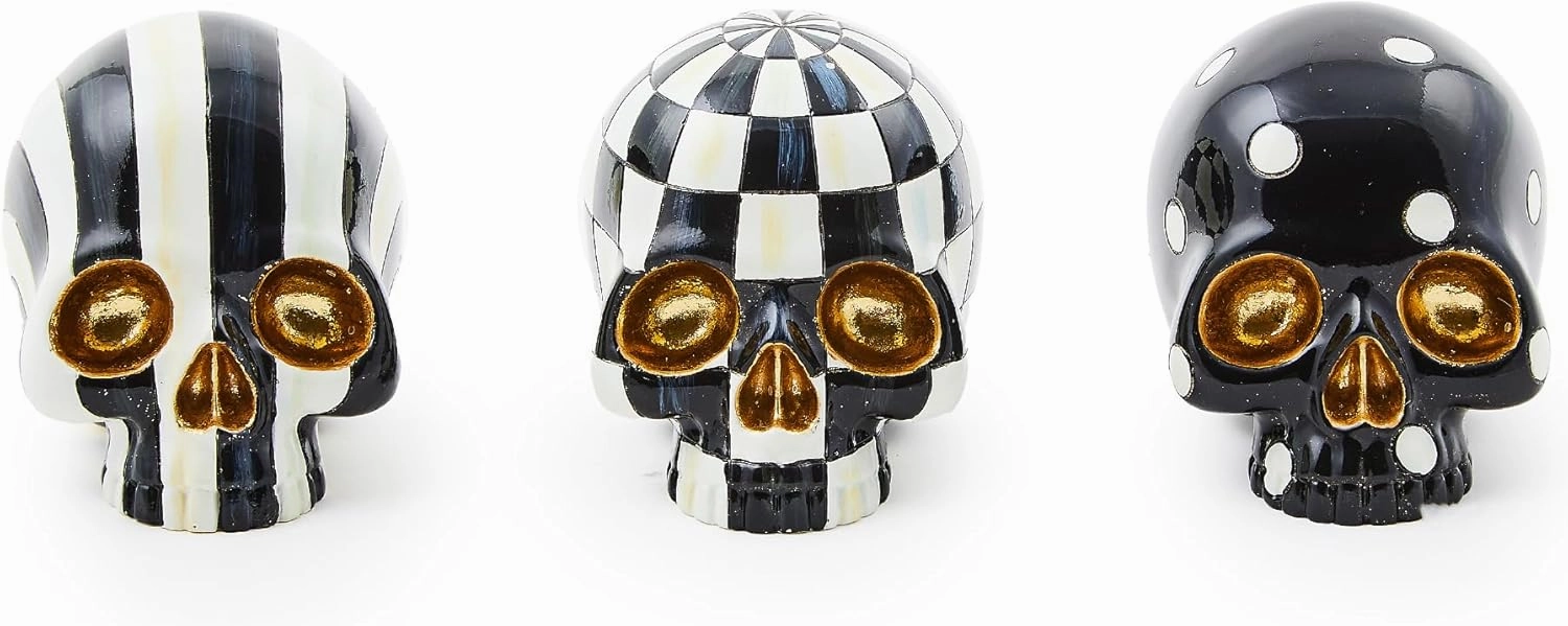MACKENZIE-CHILDS Courtly Mini Skulls, Resin Skull Collection for Halloween Table Decor and More, Set of 3