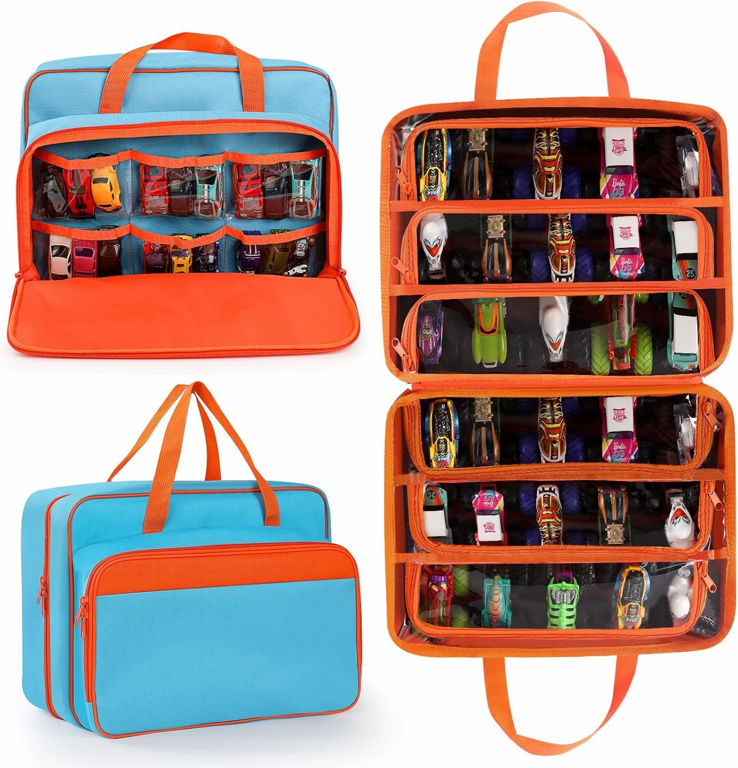 Madcat Toy Cars Carrying Bag Compatible with 1: 64 Scale Hotwheels Car,Monster Trucks. Holding 18 Mini Toy Cars & 30 Monster Trucks (blue)