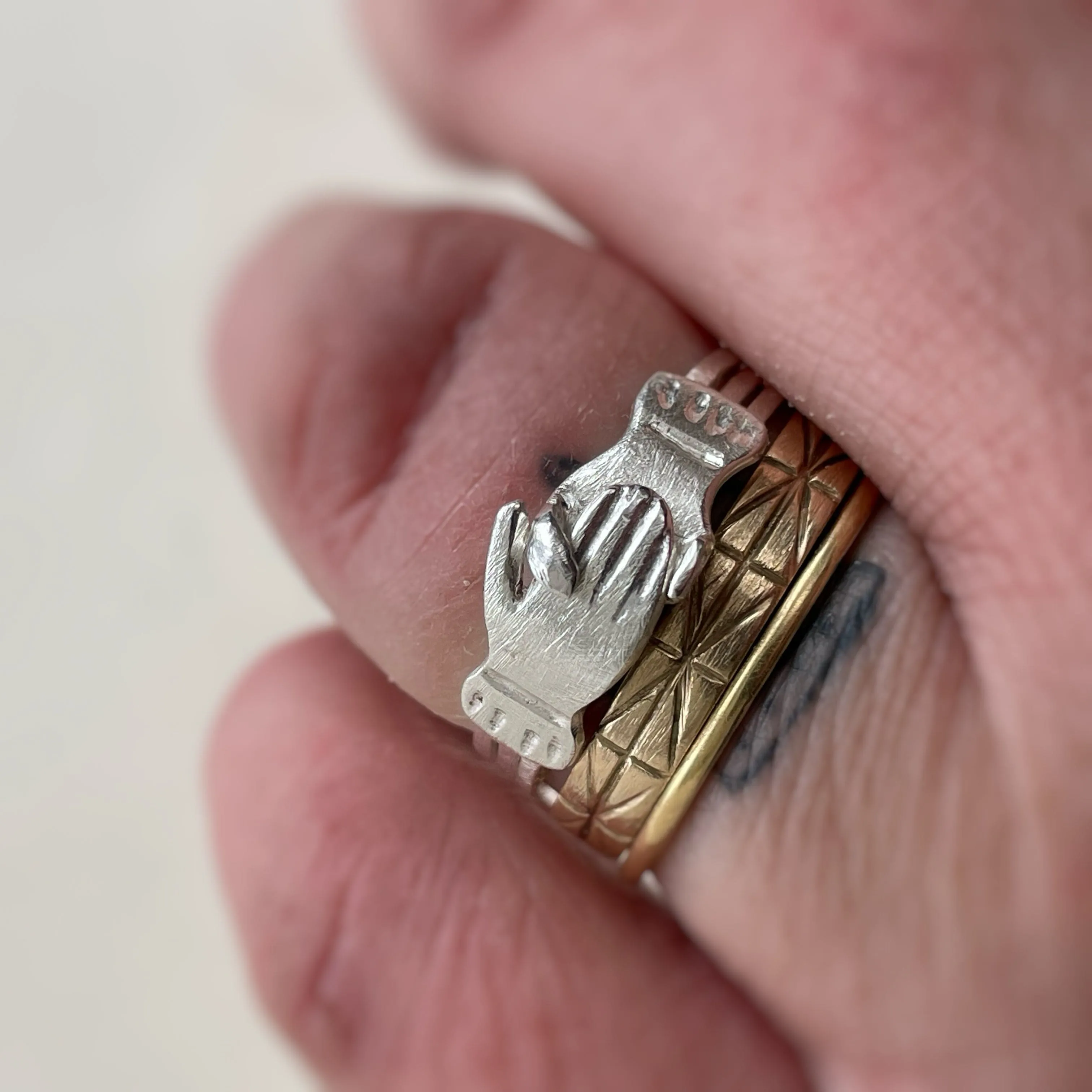 Made to order - LOVER Fede Gimmel ring - Sterling Silver, Yellow Gold, White Gold - stacking ring