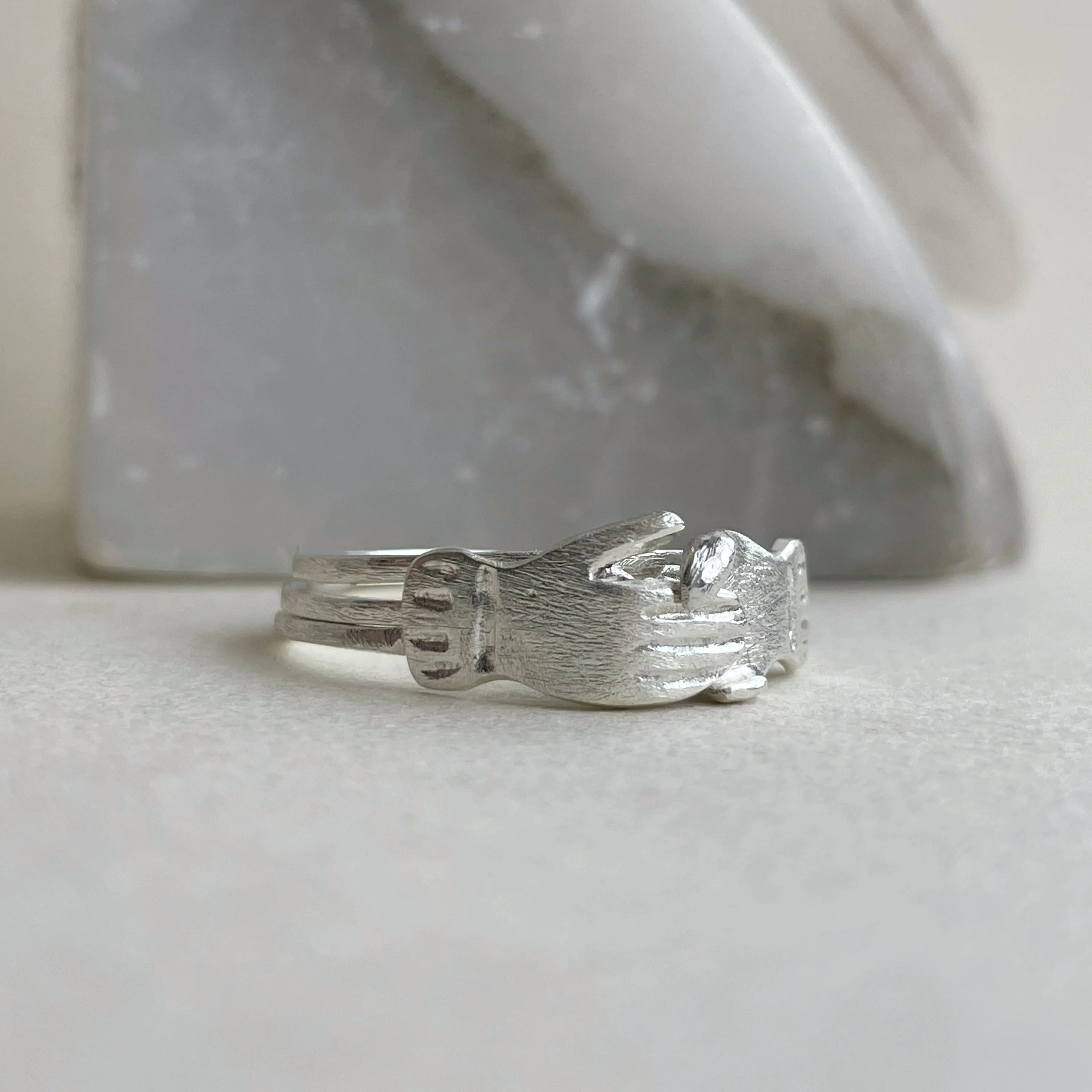 Made to order - LOVER Fede Gimmel ring - Sterling Silver, Yellow Gold, White Gold - stacking ring