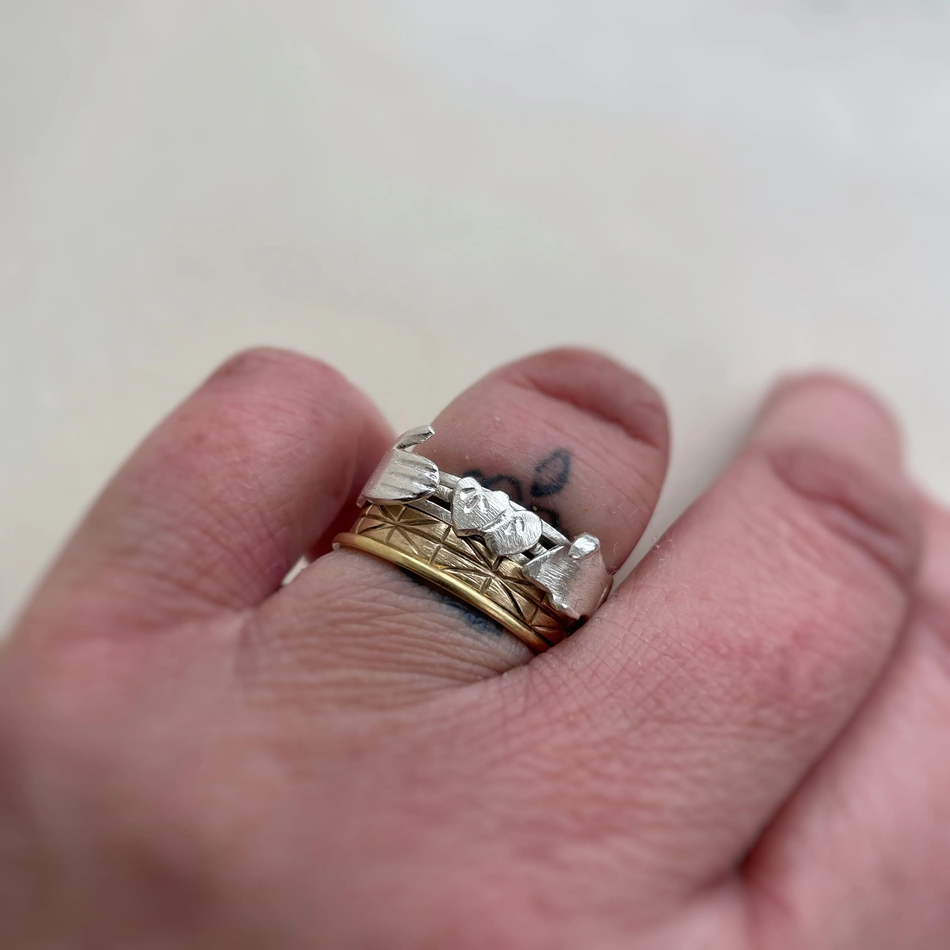 Made to order - LOVER Fede Gimmel ring - Sterling Silver, Yellow Gold, White Gold - stacking ring