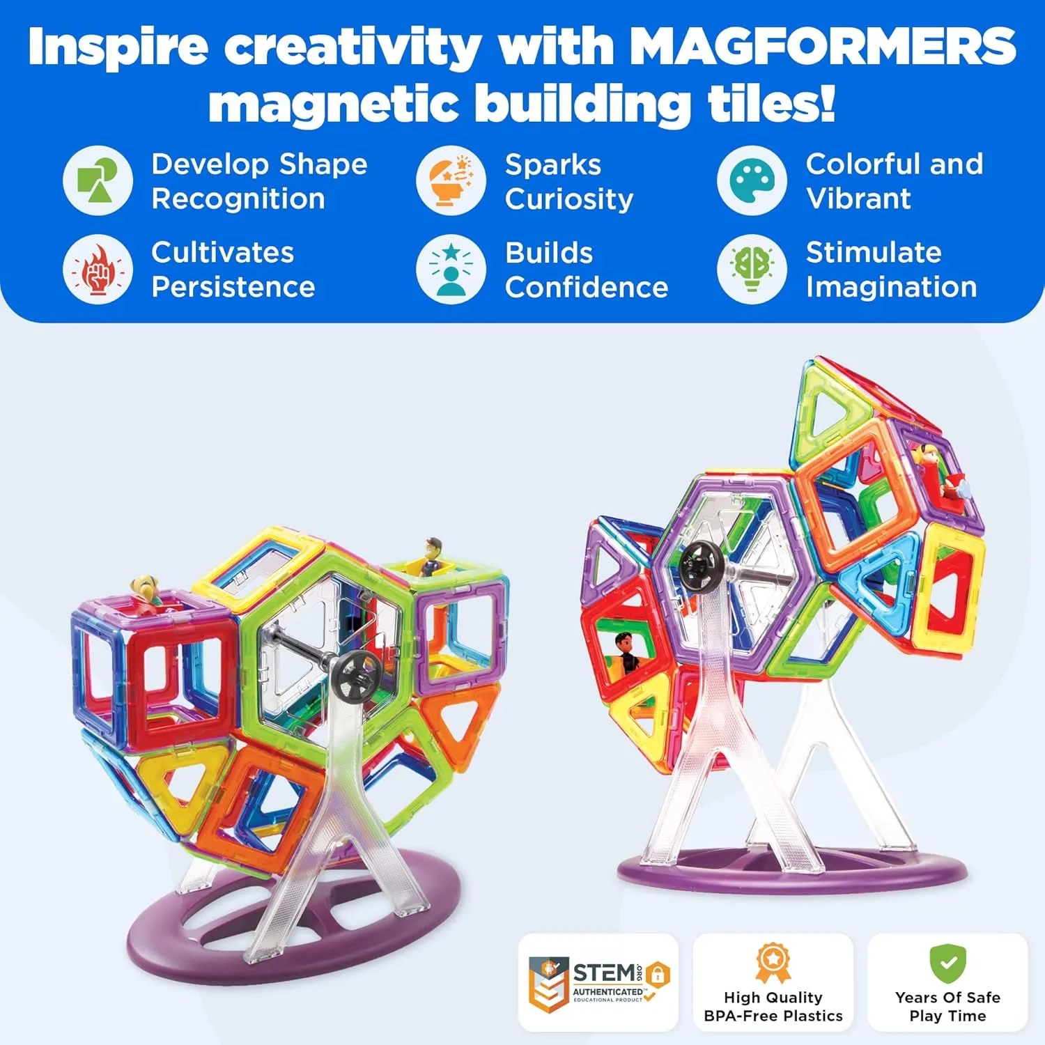 Magformers Carnival 46-Piece Set - Magnetic Tiles Building Blocks, Educational Kit, STEM Toy Set - Magnetic Building Tiles for Kids to Develop Problem-Solving Abilities and Shape Recognition