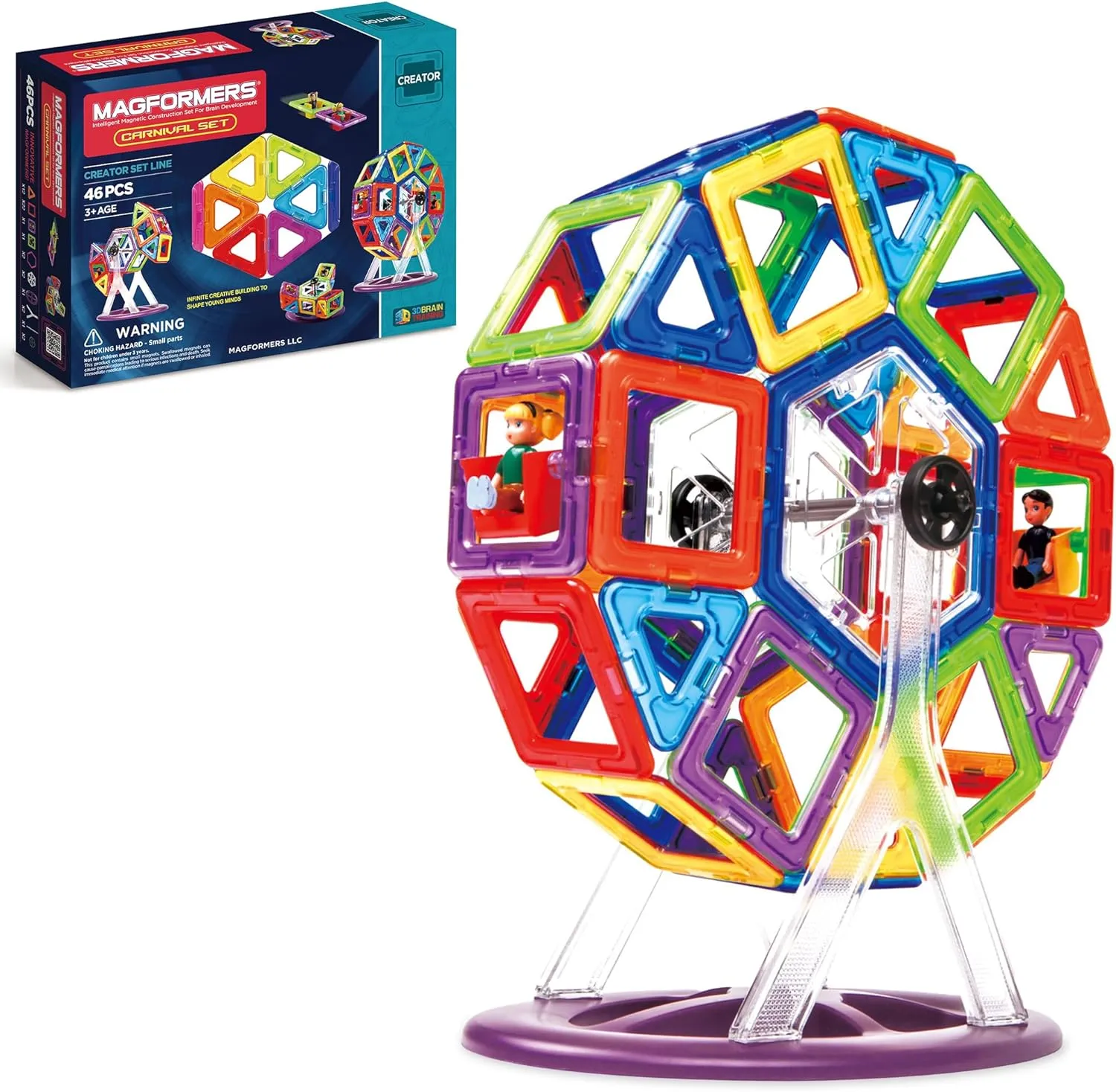 Magformers Carnival 46-Piece Set - Magnetic Tiles Building Blocks, Educational Kit, STEM Toy Set - Magnetic Building Tiles for Kids to Develop Problem-Solving Abilities and Shape Recognition