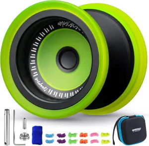 MAGICYOYO V13 DEEPSPIN Bi-Material Yoyo for Kids 8-12 and Adults, Dual Purpose Professional Yoyo for All Skill Levels, Trick Yo yo with 12 Yo-yo Strings, Finger Brace, Bearing Kit-Black Yellow Rings