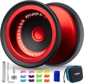 MAGICYOYO V13 DEEPSPIN Bi-Material Yoyo for Kids 8-12, Dual Purpose Professional Yoyo for All Skill Levels, Trick Yo yo with 12 Yo-yo Strings, Finger Brace, Bearing Kit (Red Black Rings)