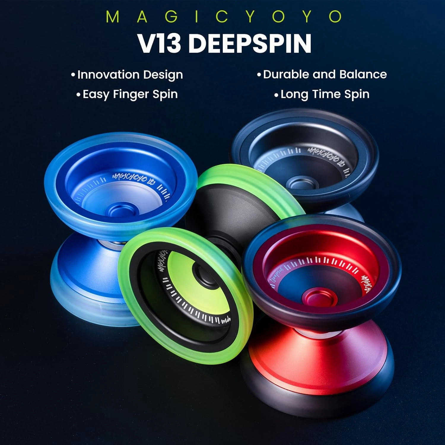 MAGICYOYO V13 DEEPSPIN Bi-Material Yoyo for Kids 8-12 and Adults, Dual Purpose Professional Yoyo for All Skill Levels, Trick Yo yo with 12 Yo-yo Strings, Finger Brace, Bearing Kit-Black Yellow Rings