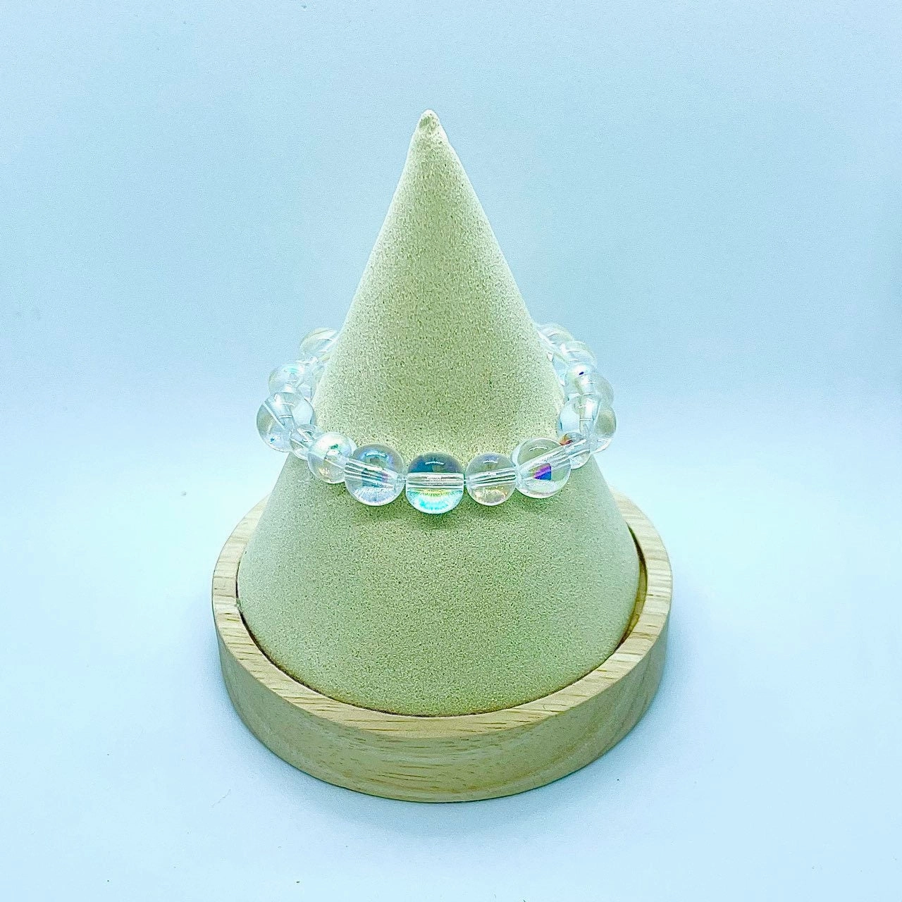 Magik "Mermaid Soap Bubbles" Handmade Custom Smooth Round Glass Bead Bracelet Rainbow Iridescent Mermaid Shine Stackable Elastic Bracelet