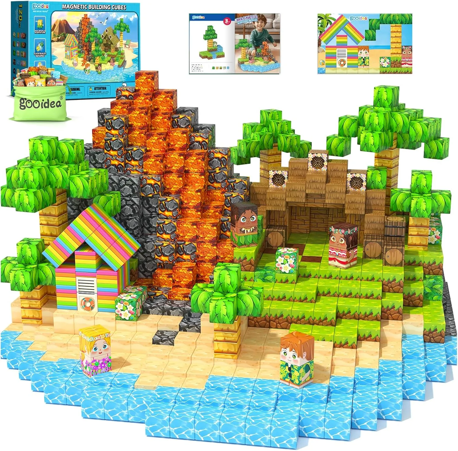Magnetic Blocks 120PCS Build Mine Magnet World Hawaii Tribe Set, 1" Building Blocks Kids Toys for Boys Girls Age 3-5 4-8 5-7 8-12, Construction Craft Educational Toys Birthday Gifts for Kids