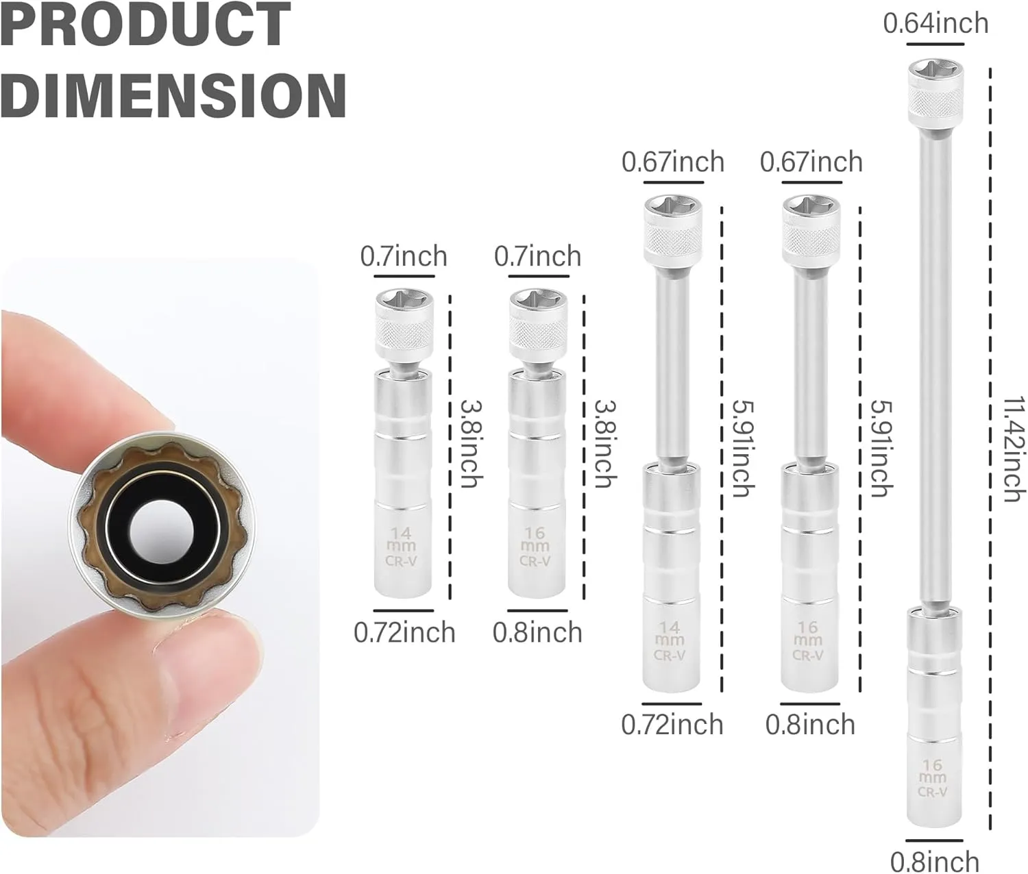 Magnetic Spark Plug Socket Set,14mm & 16mm Thin Wall Socket Spark Plugs Socket for Installing and Removing Spark Plugs,3/8" Drive 12 Points Spark Plug Socket Set Magnetic Kit (5PCS/14 16mm)