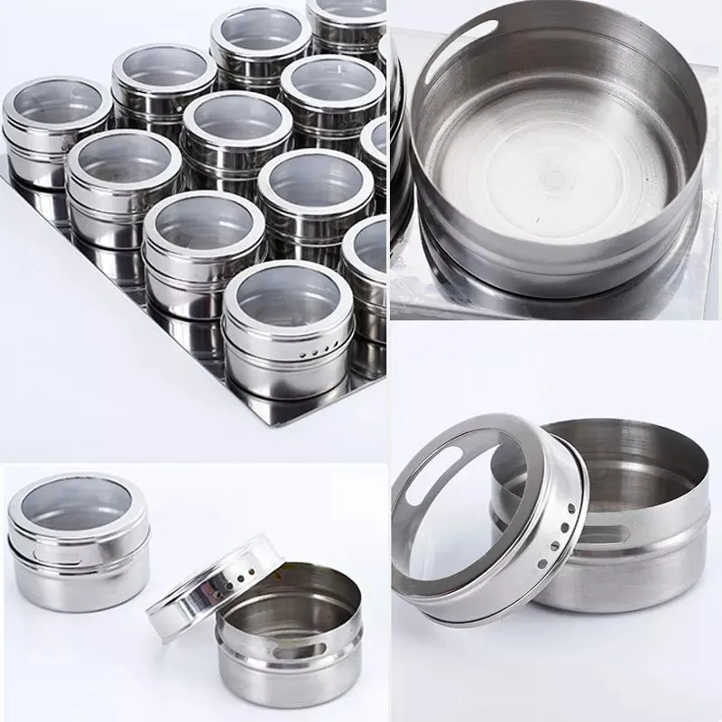 Magnetic Spice Rack Set - 12 Pieces Magnetic Spice Tins with Labeling Stickers