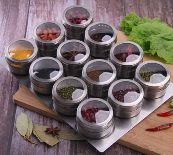 Magnetic Spice Rack Set - 12 Pieces Magnetic Spice Tins with Labeling Stickers