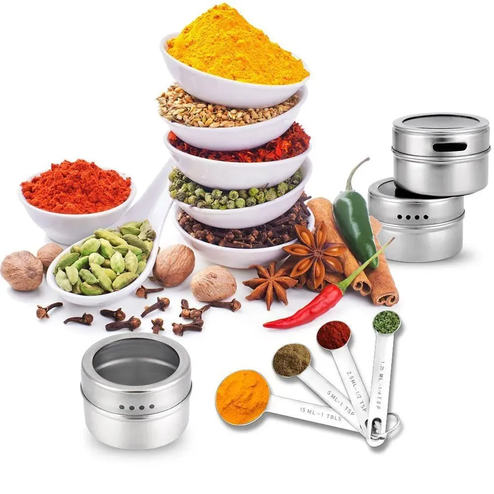 Magnetic Spice Rack Set - 12 Pieces Magnetic Spice Tins with Labeling Stickers