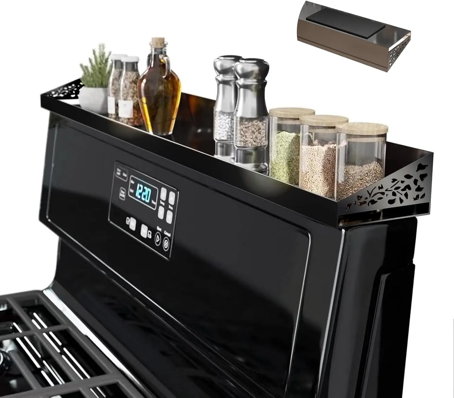 Magnetic Stove Top Shelf, 30" Length, Spice Rack Over the Stove, Oven Shelf for Top of Stove, Kitchen Organizers and Storage (Black)