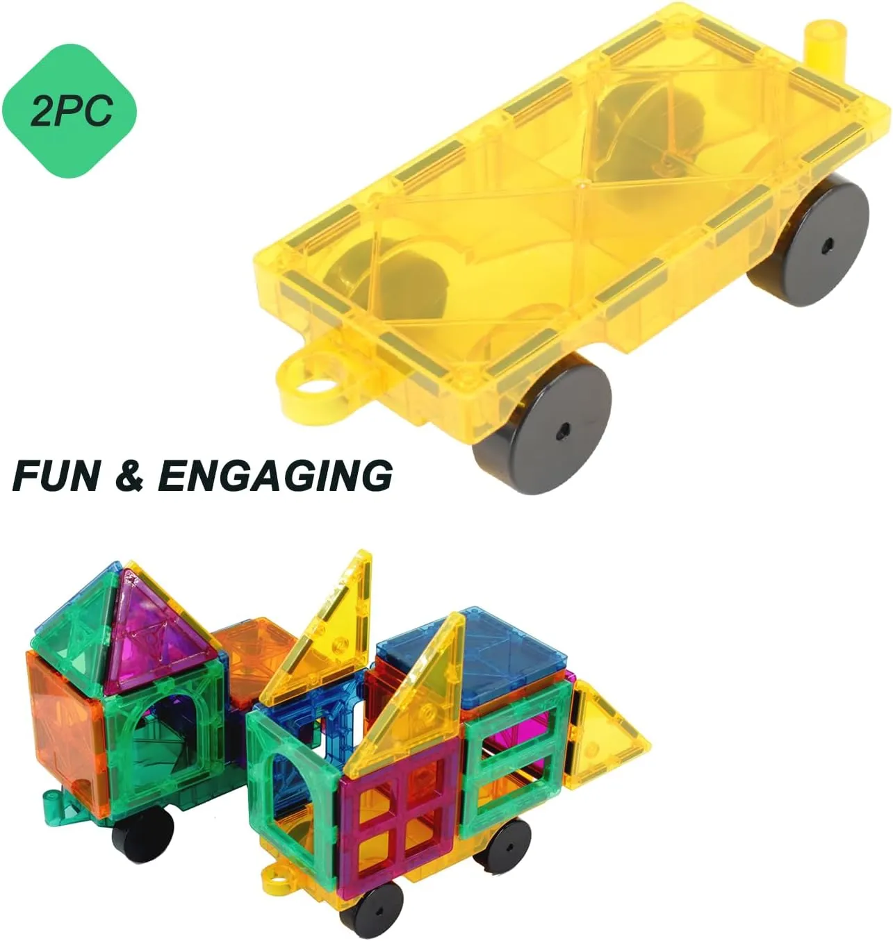 Magnetic Tiles Car Building Kit for Toddlers, 4 PCS Magnet Construction Trucks, STEM Toys for 3-8 Year Old Boys Girls, Educational Vehicle Engineering Set