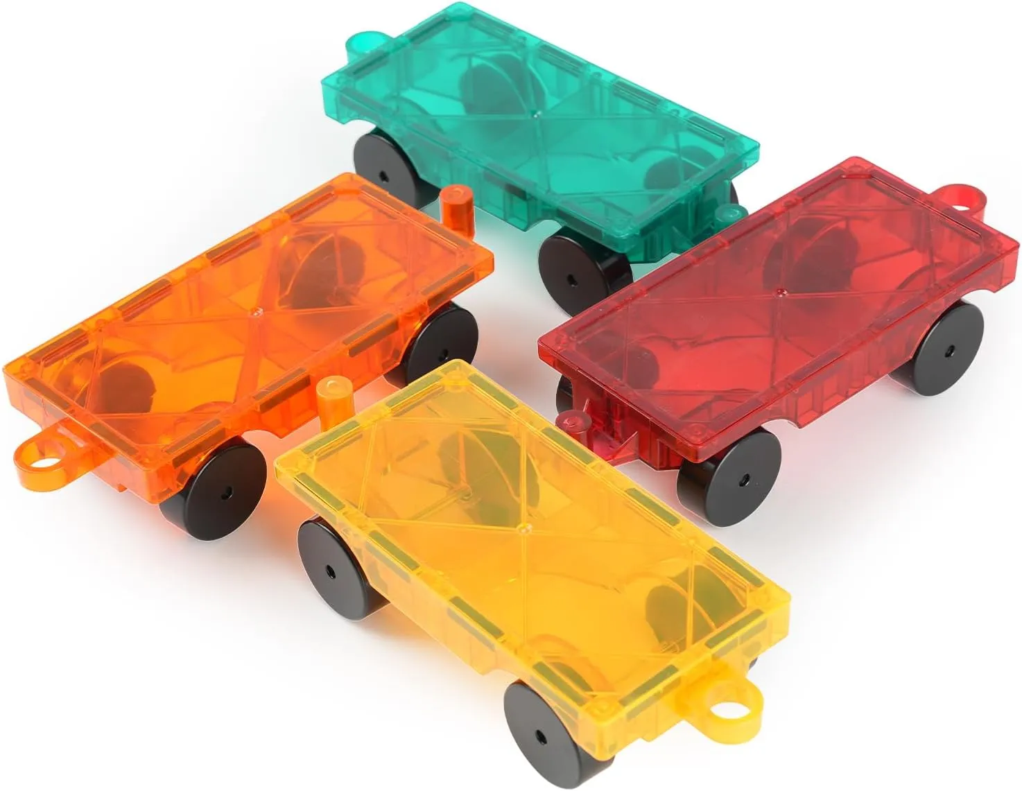 Magnetic Tiles Car Building Kit for Toddlers, 4 PCS Magnet Construction Trucks, STEM Toys for 3-8 Year Old Boys Girls, Educational Vehicle Engineering Set