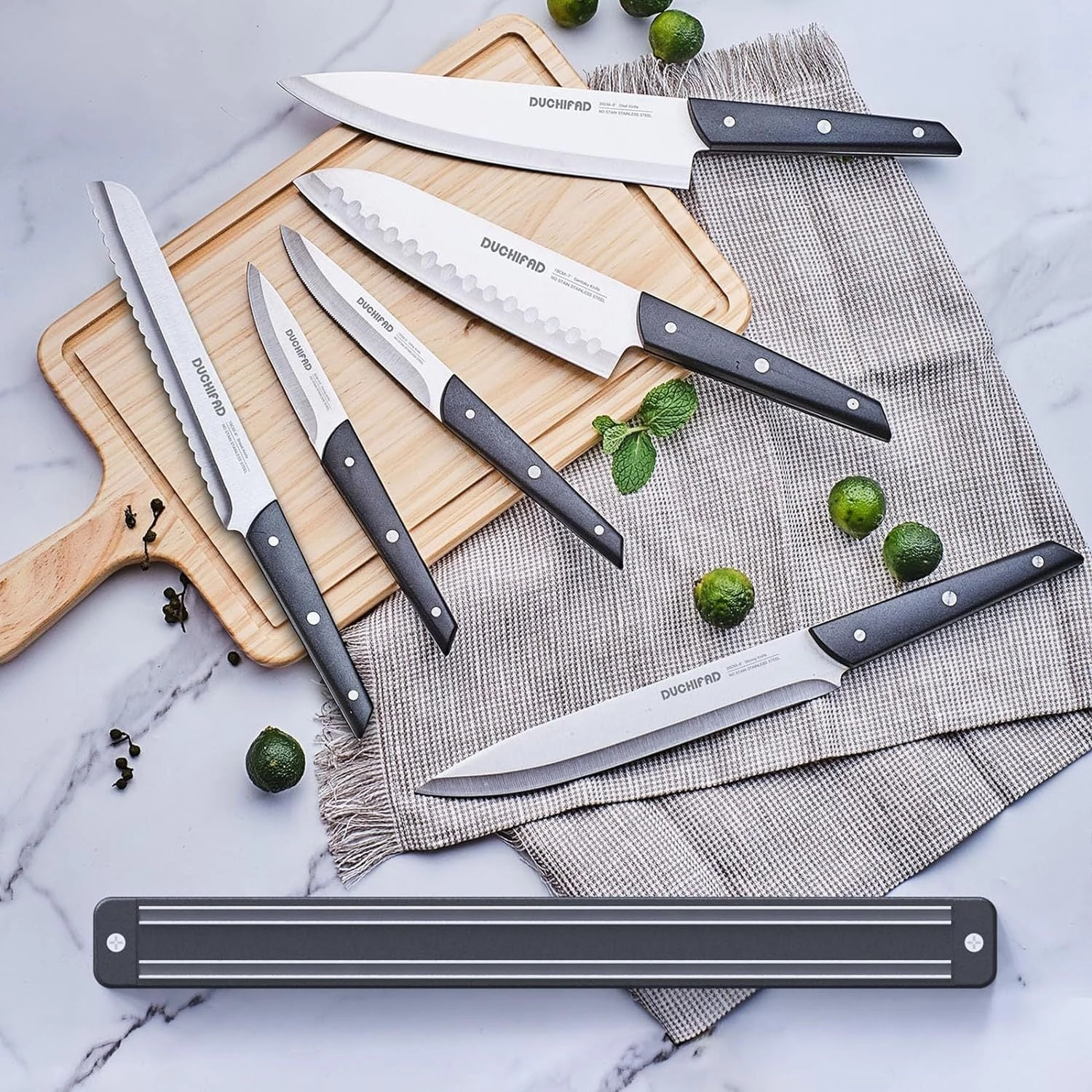 Magnetic Knife Set with Holder: 6-Piece Multipurpose Set