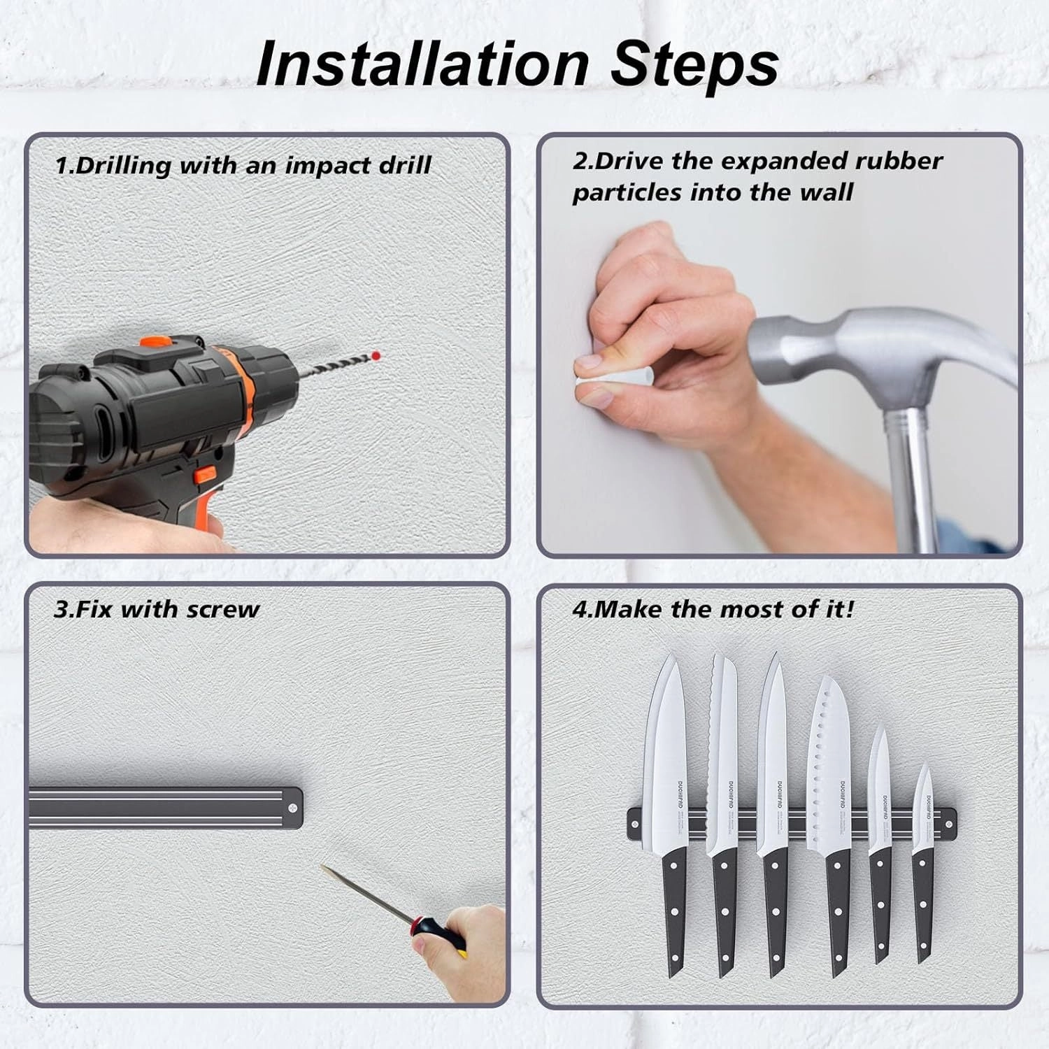 Magnetic Knife Set with Holder: 6-Piece Multipurpose Set