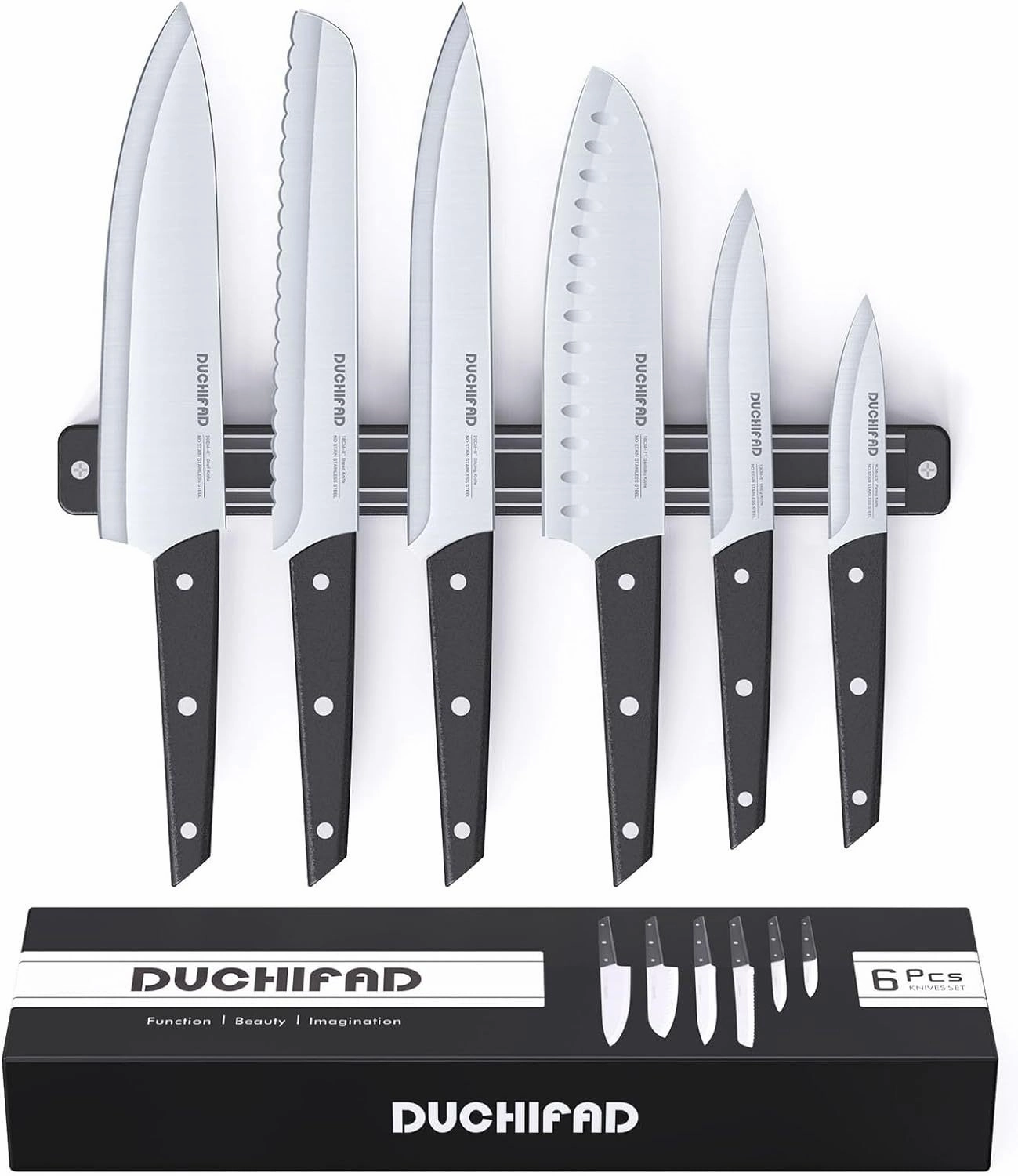 Magnetic Knife Set with Holder: 6-Piece Multipurpose Set