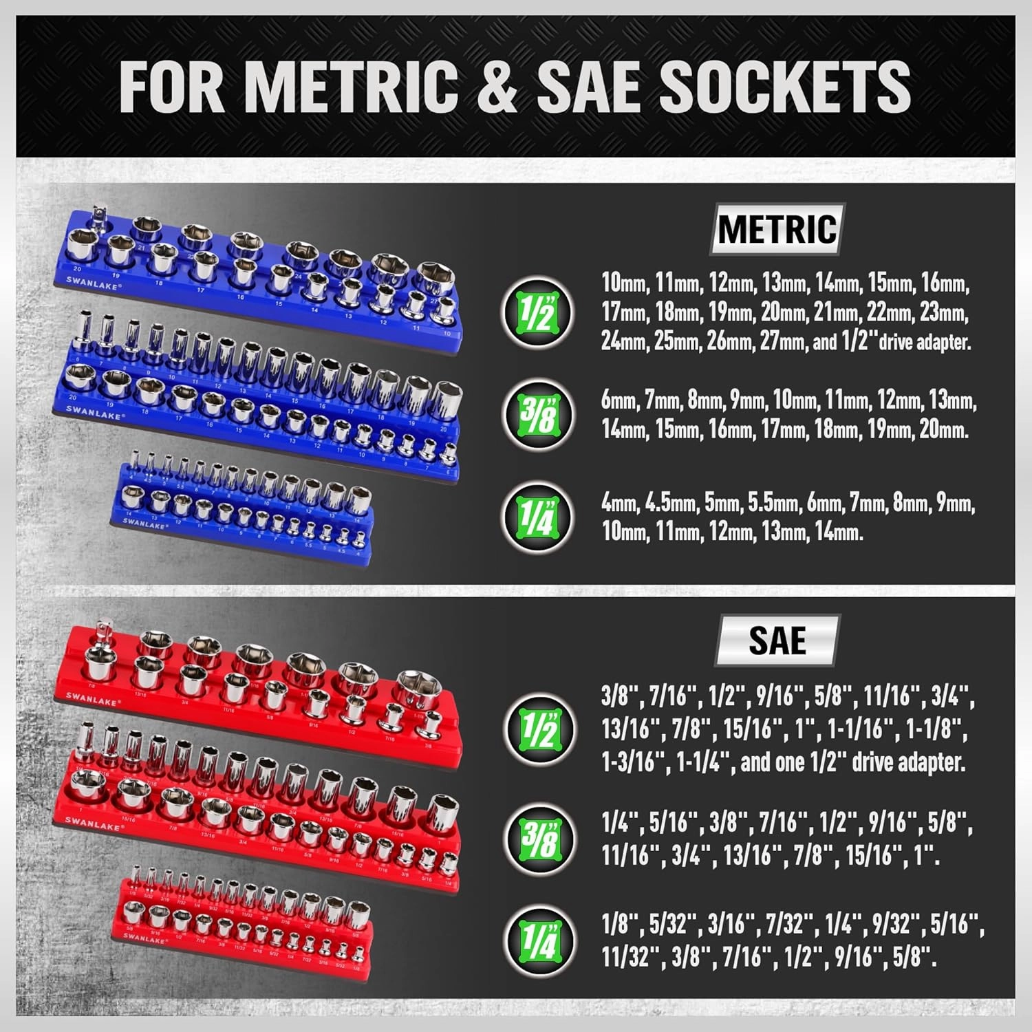 Magnetic Socket Organizer Set, 6PCS Magnetic Socket Holder, 1/4", 3/8", 1/2" Socket Holds 143 Pieces Magnetic Socket Trays (Blue&red, 6 Pcs)